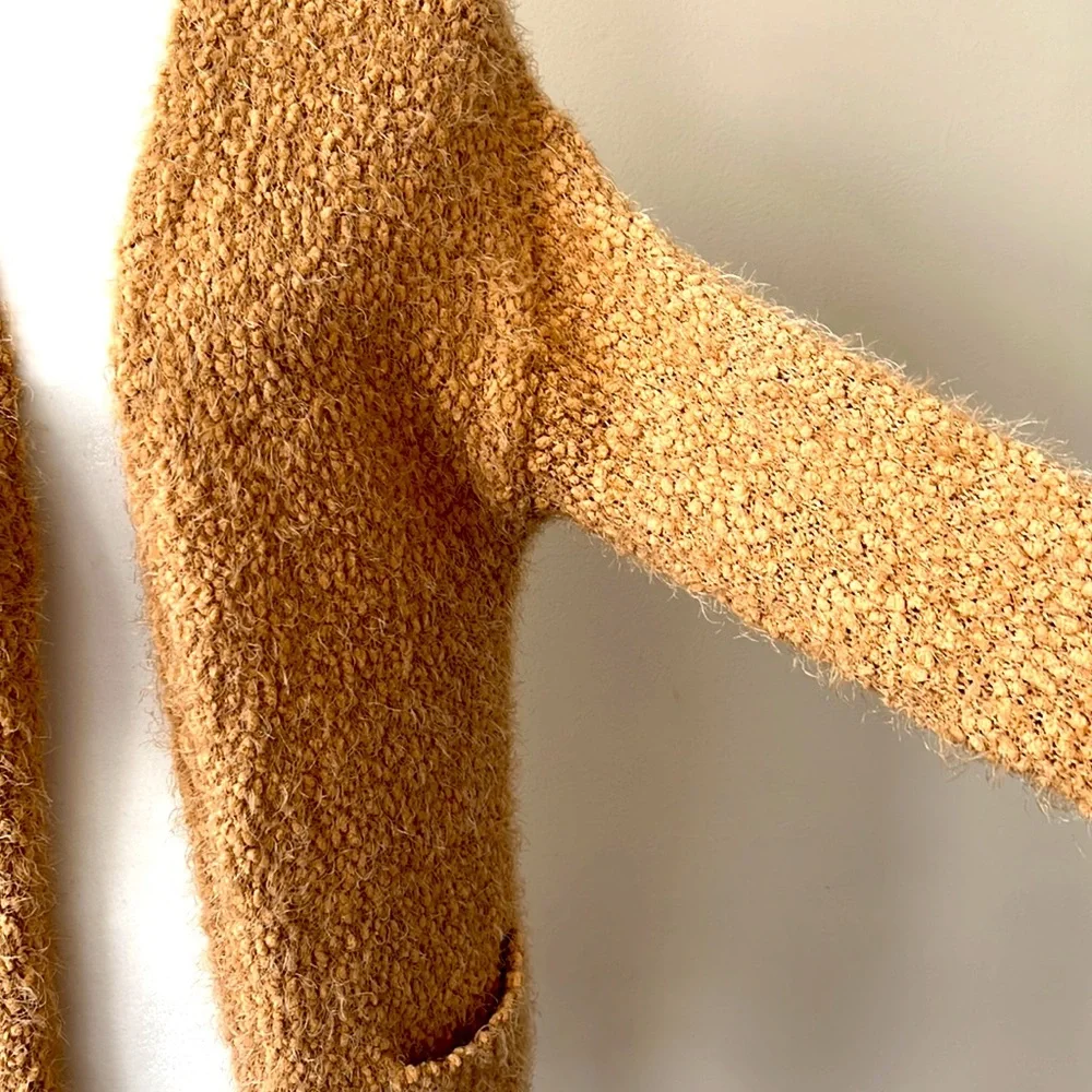 Love Tree - Popcorn Textured Long Sweater Cardigan - Caramel - Size Large - Picture 3 of 9